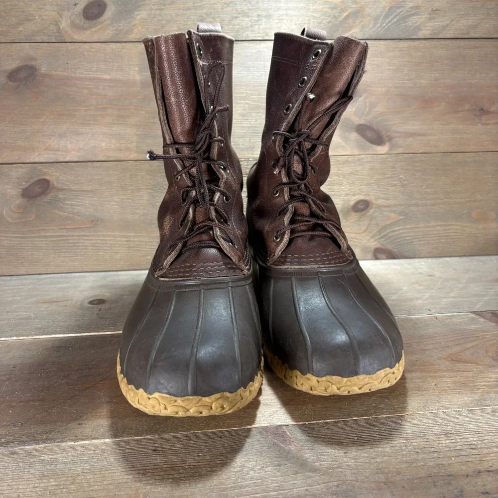 LL Bean Mens size 10 wide shoes Brown Leather Waterproof Tall Lace Up Duck boots